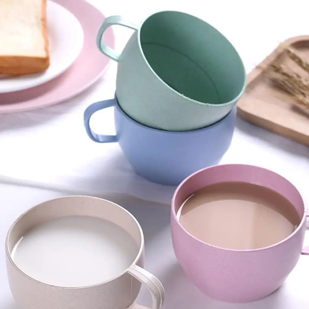 1 pcs Wide Mouth Reusable Kitchen Supplies with Handle Eco-friendly Drinking Cup Wheat Straw Cup Drinkware Coffee Mug