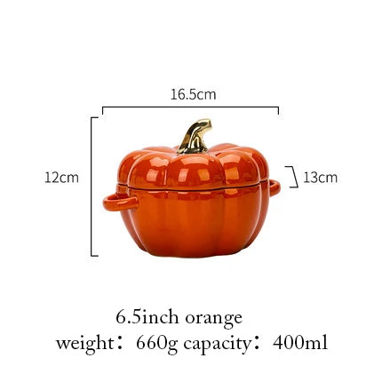 Pumpkin Shape Bowl With Lid Ceramic Soup Salad Cereal Bowl Bakeware Oven Baking Pan Kitchen Halloween Party Festival Decoration