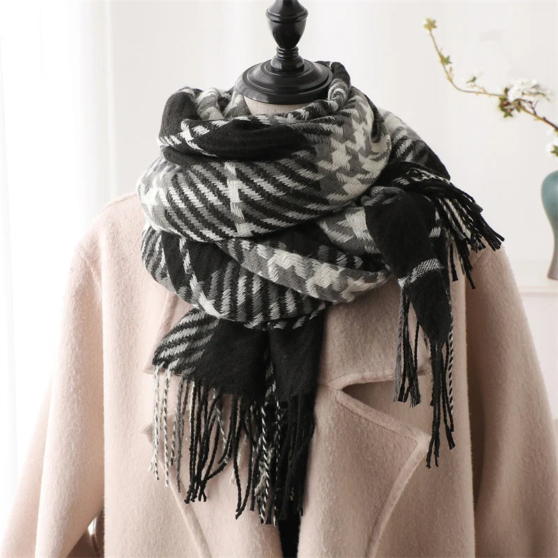 Warm Cashmere Blanket Women Travel Winter Scarf Fashion Plaid Pashmina Thick Shawl Wraps With Tassel Casual Bufanda Poncho New
