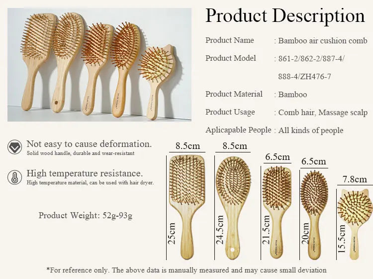 Bamboo Hair Brush Air Bag Wide Teeth Bamboo Combs Smooth Massage Scalp Brush Barber Comb Women Hairdressing Styling Hair Tools