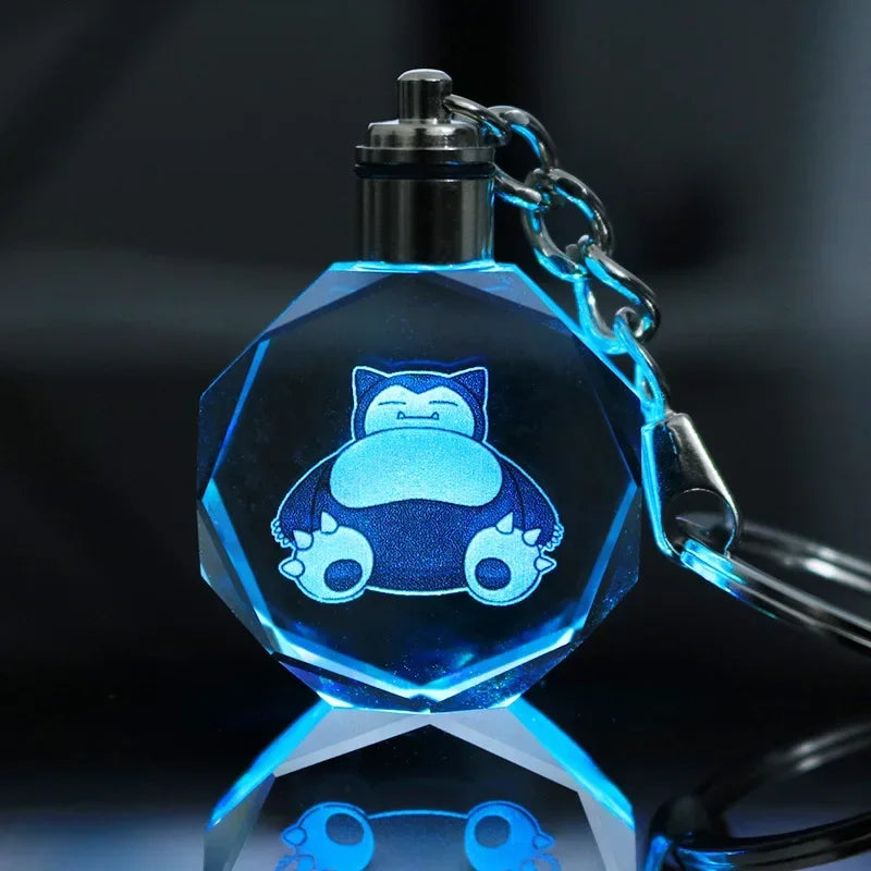 Pokemon Pikachu 3D Luminous Keychain Charizard Mewtwo Figures Toy Crystal Doll Night Light Metal Pendant Kid Birthday Gift