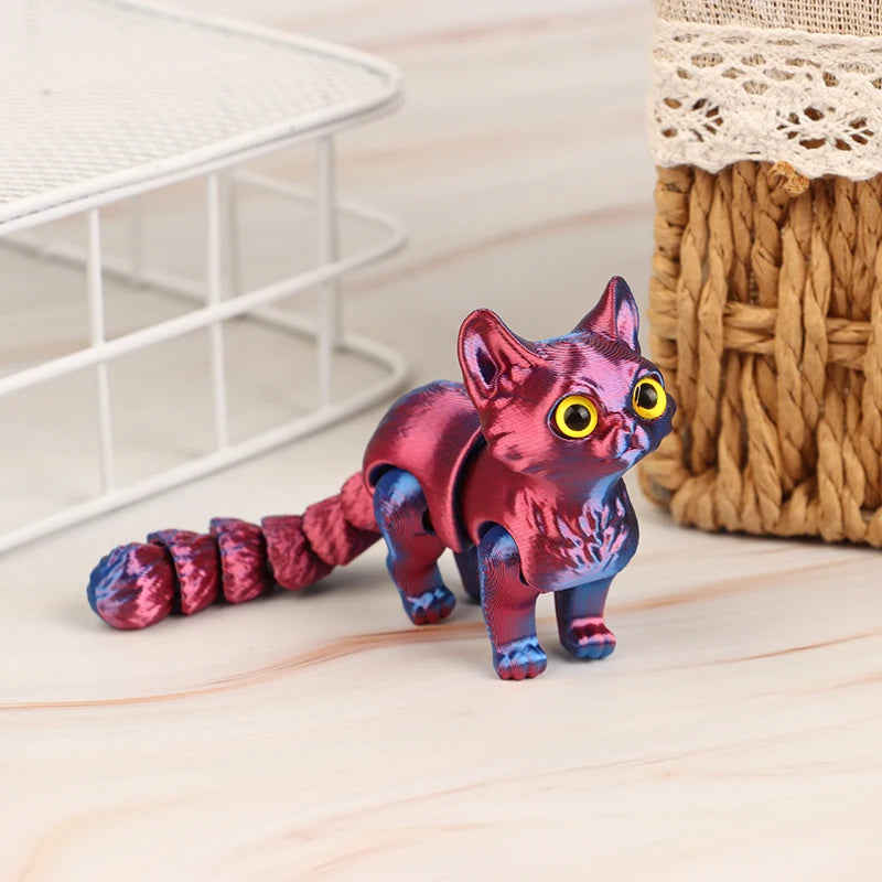 High Quality 1 Piece 3D Printed Cute Kitten With Movable Tail Joint Children's Gift Toy Model Car Ornament