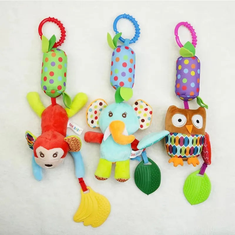 Baby Stroller Hanging Toys 0 12 Months Bell Teether Animal Wind Chime Bed Hanging Baby Rattles Plush Stroller Toys For Newborn
