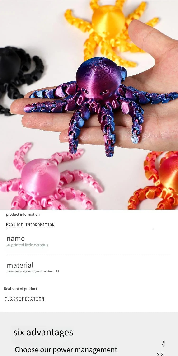 12cm 3D Printed Octopus Figurine with Flexible Joints for Home Office Desk Decoration Ocean Animal Table Ornament Ideal Gift Toy