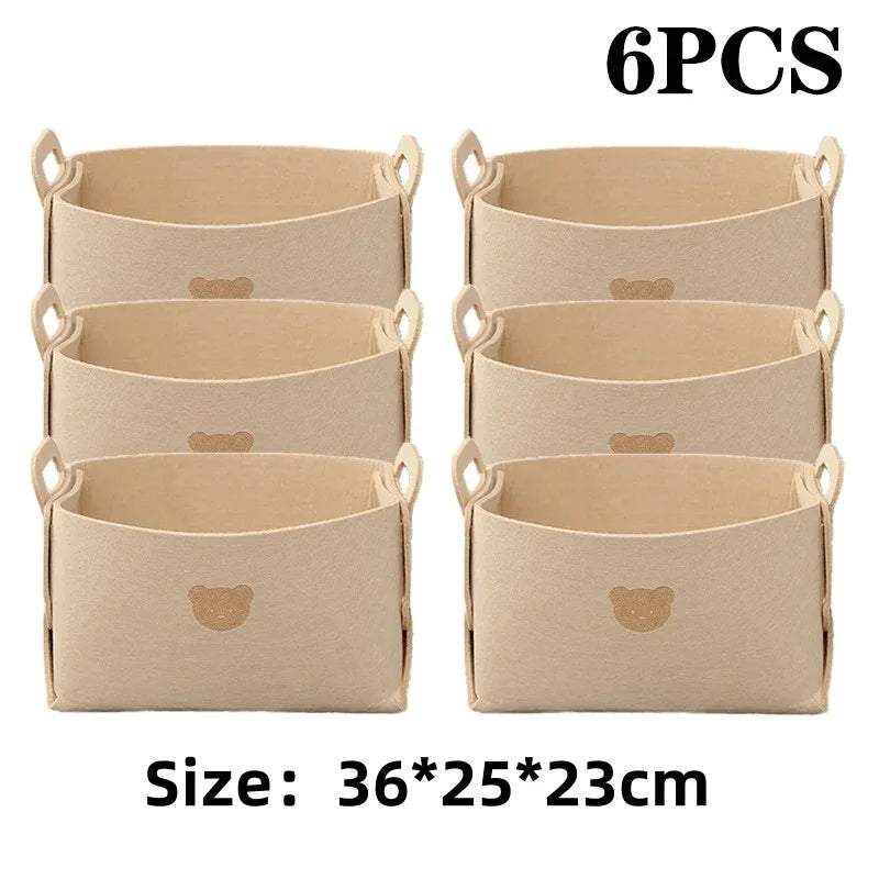 1-10PCS Bear Felt Snacks & Toys Storage Basket Large Capacity Collapsible Clothes Storage Box Desktop Sundry Organiser