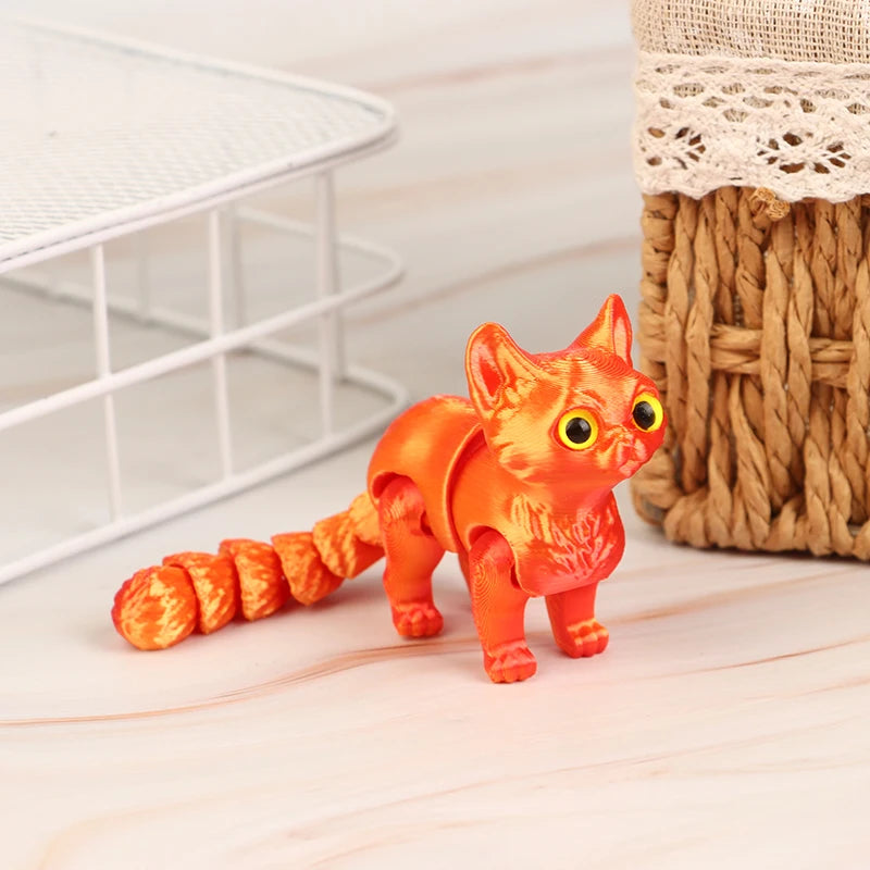 High Quality 1 Piece 3D Printed Cute Kitten With Movable Tail Joint Children's Gift Toy Model Car Ornament