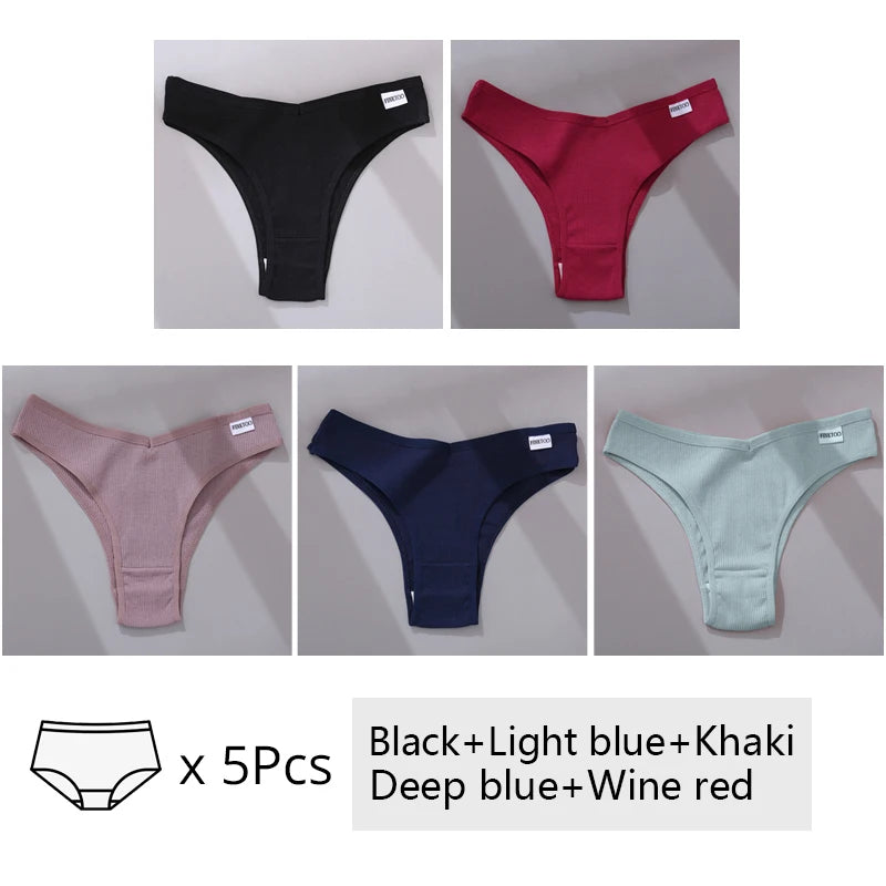 5Pcs/Set Women Cotton Brazilian Panties V Waist Female Underwear Comfortable Underwear Low Rise T-Back Bikini Girls Lingerie New