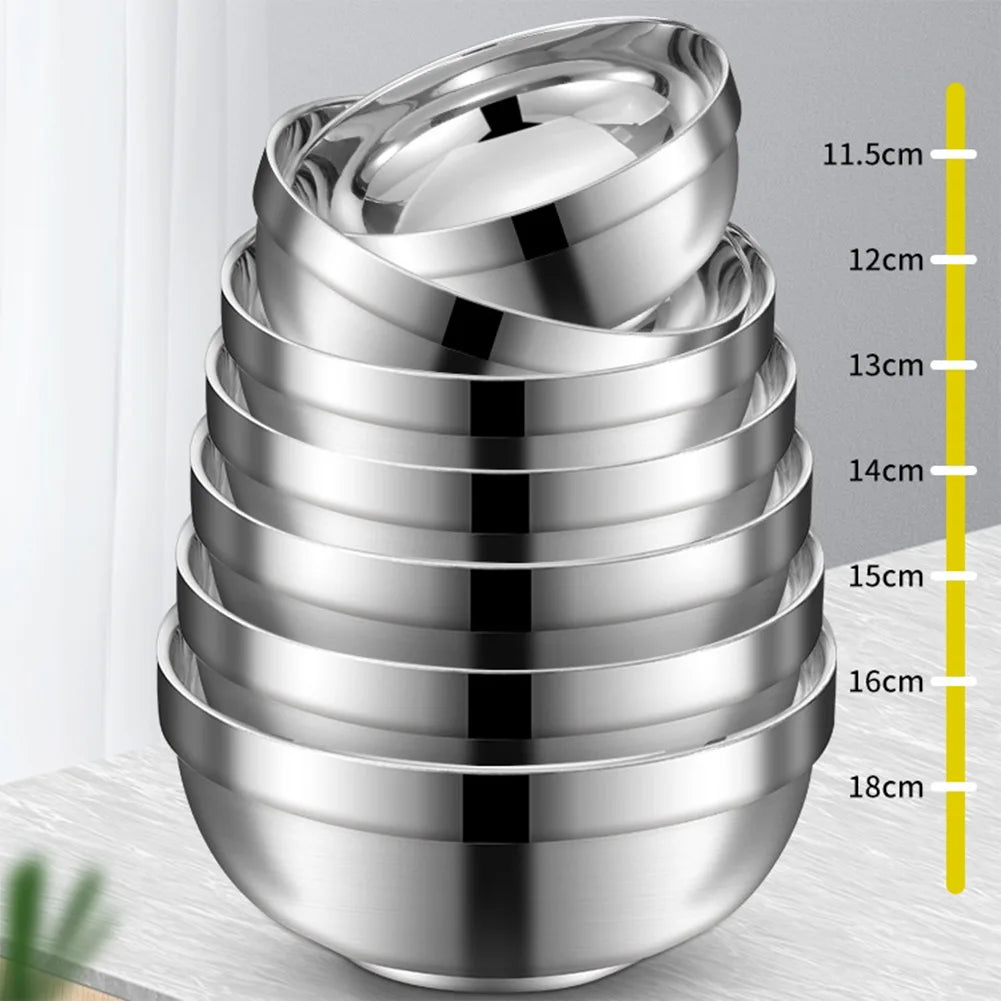 Stainless Steel Bowl Double Layer Thickening Bowl For Family Kitchens Outdoor Picnics Salad Bowl Deep Dish Tableware