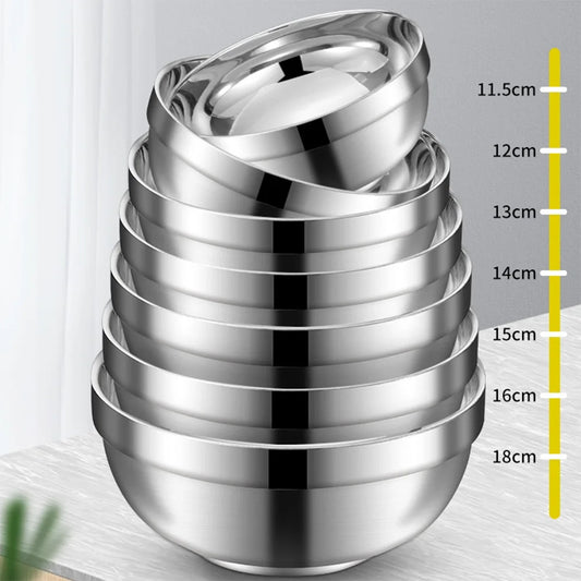 Stainless Steel Bowl Double Layer Thickening Bowl For Family Kitchens Outdoor Picnics Salad Bowl Deep Dish Tableware