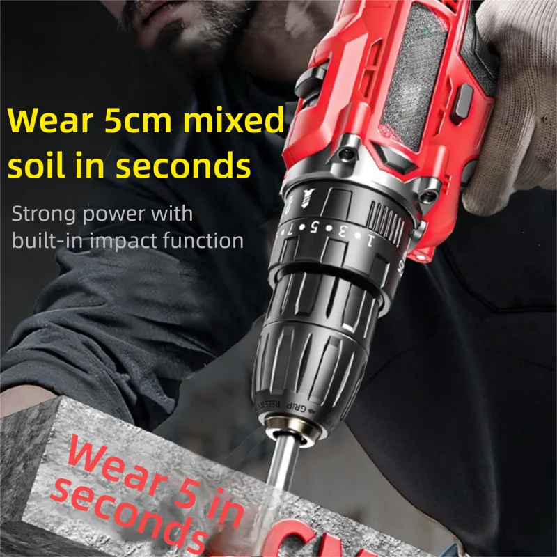 Multi functional 21V Electric Drill Handheld Dual Speed Impact Lithium Drill Cordless Screwdriver Small Electric Power Tools