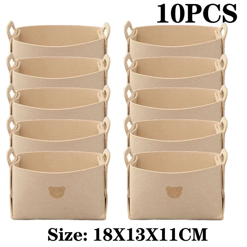 1-10PCS Bear Felt Snacks & Toys Storage Basket Large Capacity Collapsible Clothes Storage Box Desktop Sundry Organiser
