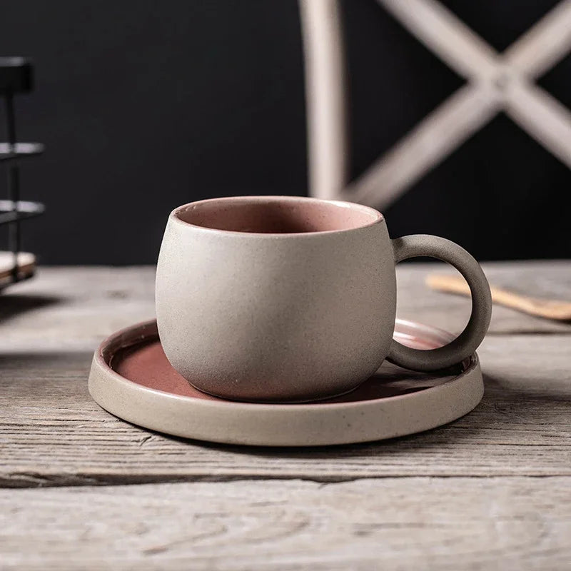 Pottery Mug For Latte Cappuccino Milk Juice Cocoa Cups With Dish 300ml
