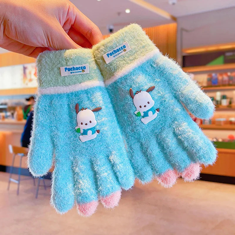 Sanrio Gloves Kawaii My Melody Kuromi Cold-Proof Winter Finger Gloves Plush Screen Touch Warm Children Toddler Christmas Gifts