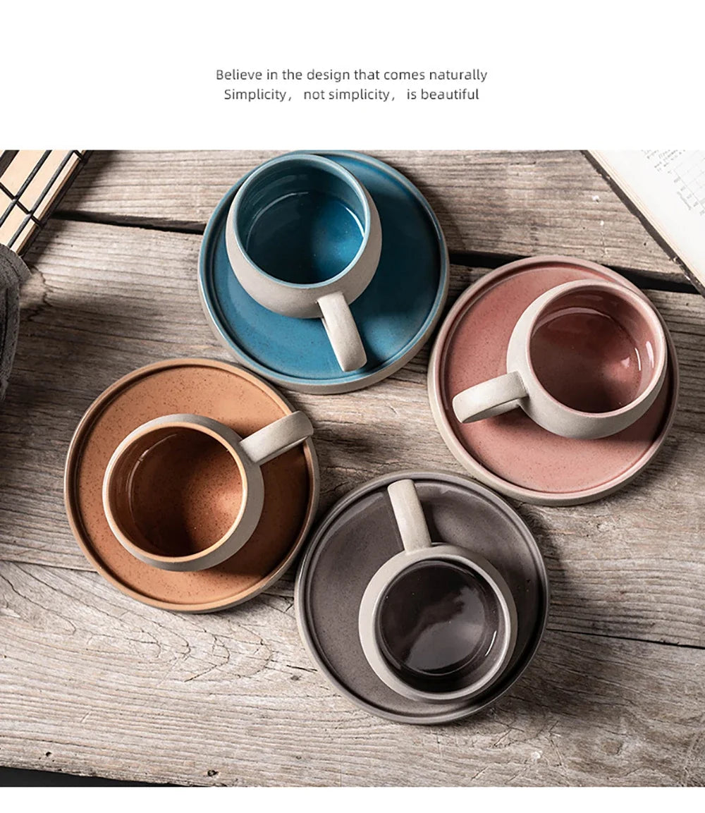 Pottery Mug For Latte Cappuccino Milk Juice Cocoa Cups With Dish 300ml