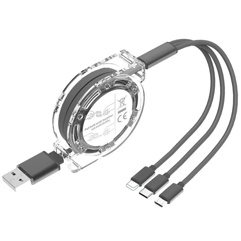 3 in 1 Retractable Data USB Cable for iPhone Charger Fast Wire Charging Cable For Android Phone Type C Xiaomi Huawei Samsung