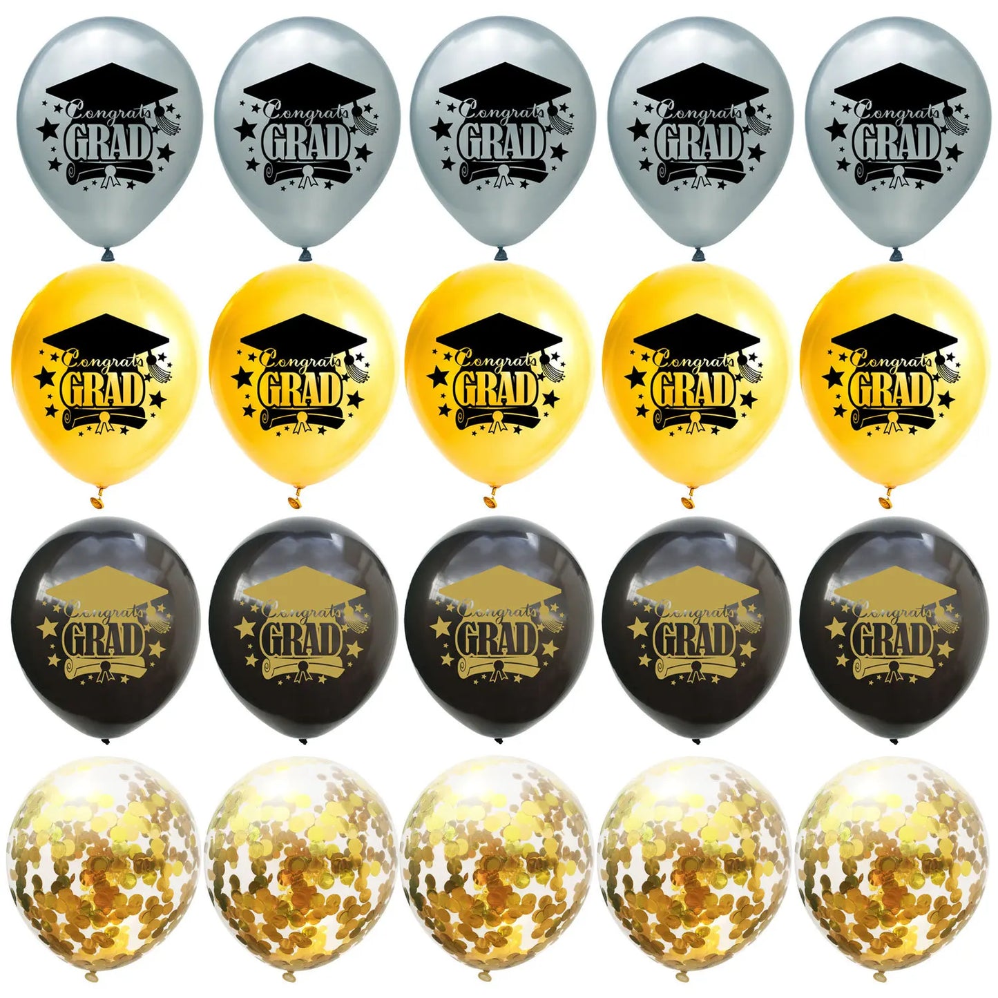 10pcs Congratulation Balloons Gold Black Latex Balloon with Confetti Graduation Party Decoration Supplies 2024 Grad Gift