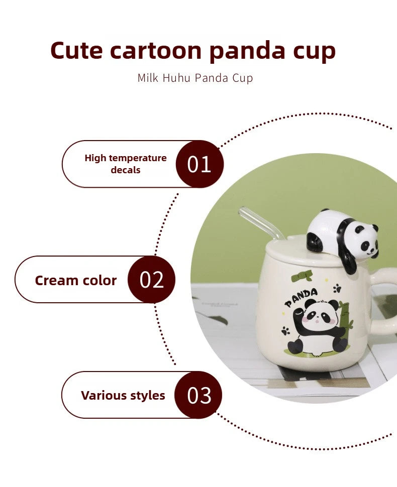420ml Cute cartoon panda Mug Ceramic Hand-painted Pattern Mug with Lid Spoon Coffee mugs Milk Tea Mugs Breakfast Cup Gift Cup