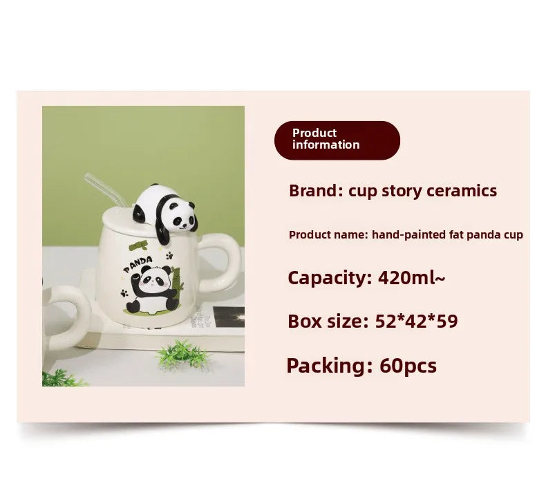 420ml Cute cartoon panda Mug Ceramic Hand-painted Pattern Mug with Lid Spoon Coffee mugs Milk Tea Mugs Breakfast Cup Gift Cup
