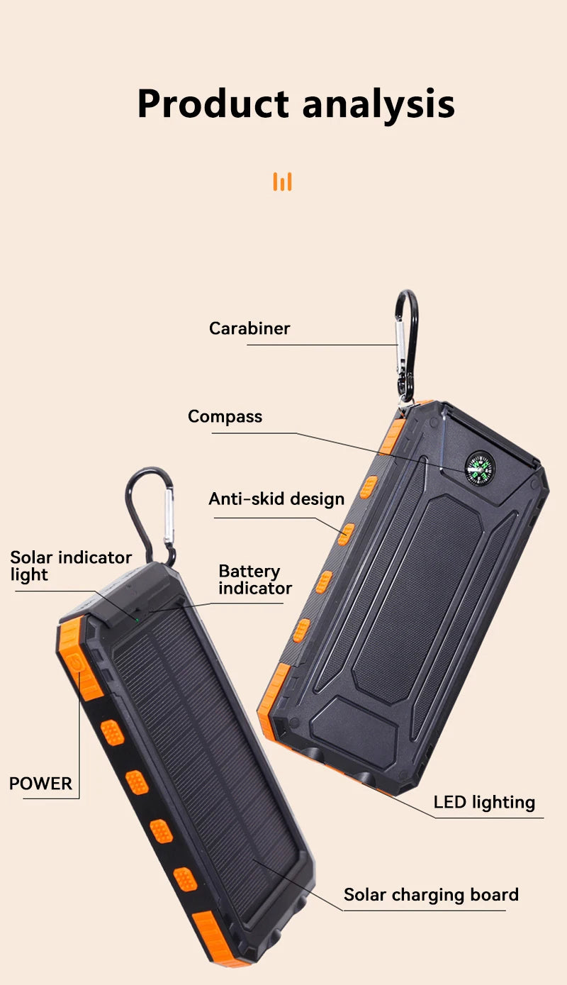 Xiaomi 200000mAh Solar Power Bank Portable Large Capacity Charger Compatible USB-A And USB-C With Flashlight For Xiaomi IPhone