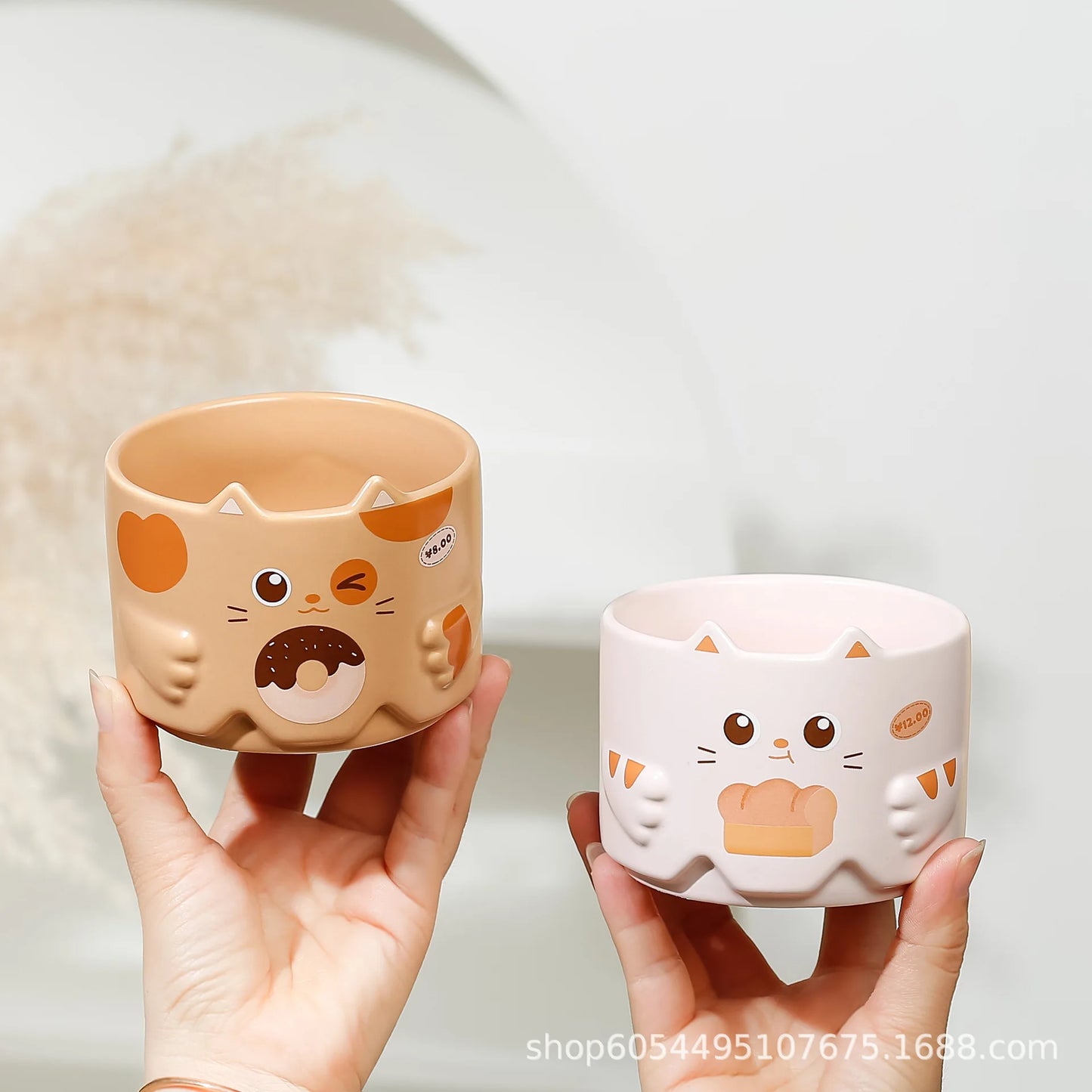 Creative Ceramic Cat Mug Cartoon Stacked Pair Cup High Temperature Resistant Household Children's Drinking Coffee Cup