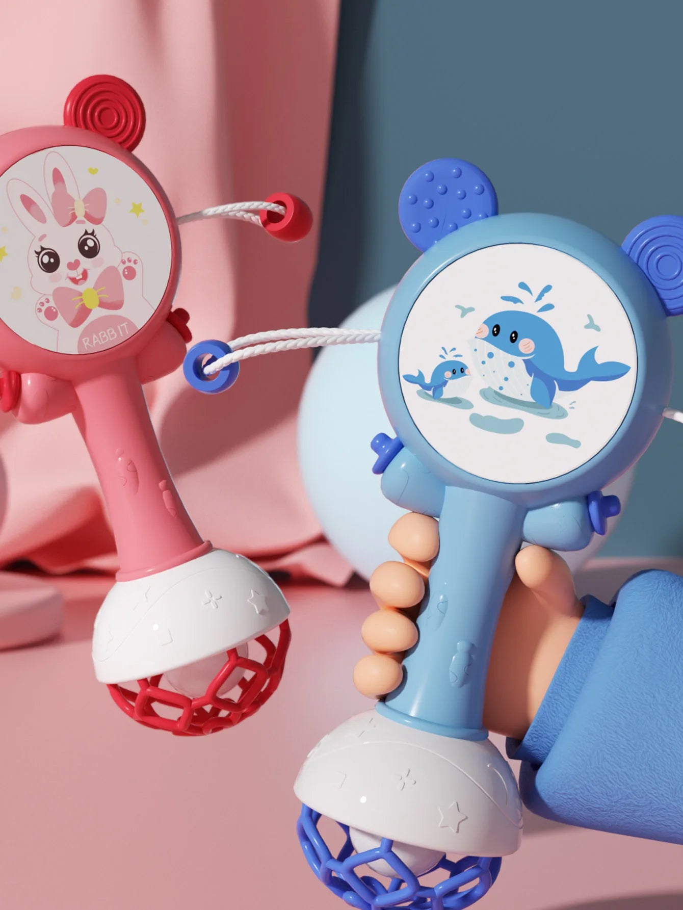 Baby Music Flashing Rattle Toys Rabbit Teether Hand Bells Mobile Infant Stop Weep Tear Rattles Newborn Early Educational Toy 18M