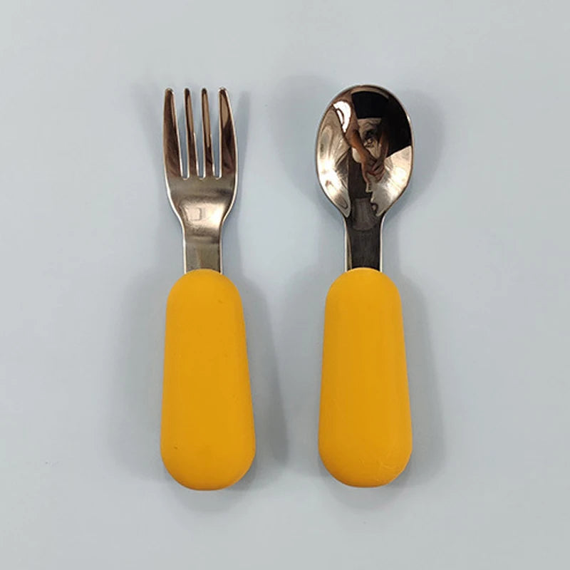 Baby Gadgets Tableware Set Children Utensil Stainless Steel Toddler Dinnerware Cutlery Cartoon Infant Food Feeding Spoon Fork