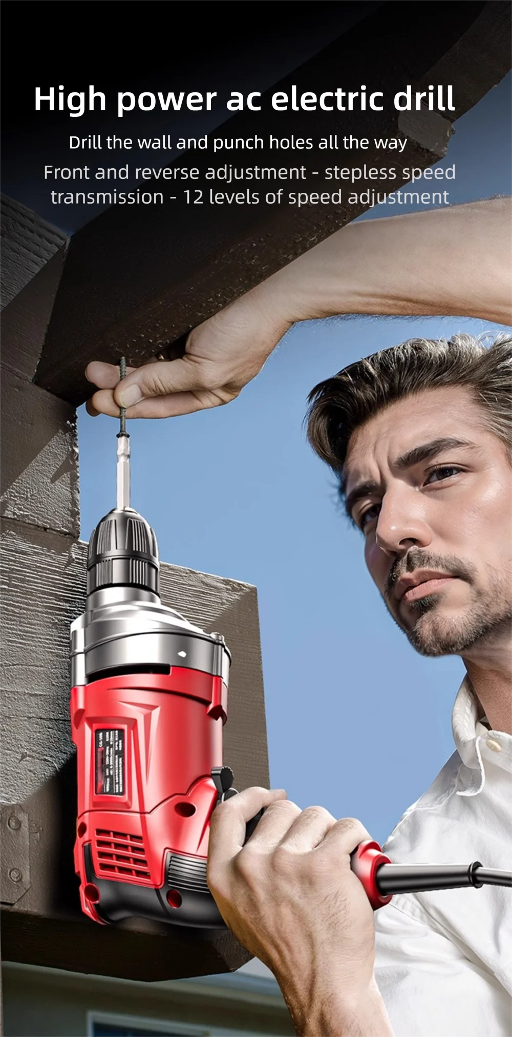 220V 50Hz Impact Drill 0-3000 R/min High Rotation Speed Corded Electric Drill Tool Max 13mm Chuck Controllable Speed 780W