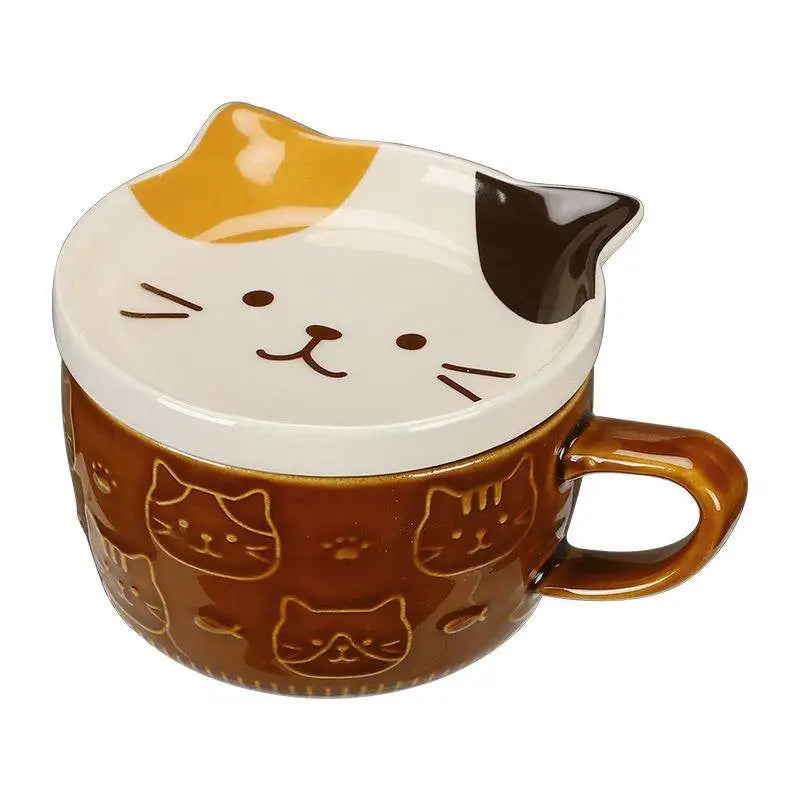 Japanese Sle Cerc Couple Mugs with Lid Dog And  Design Breakfast Cups Hand-Painted Animal Patterns 350ml Capaci