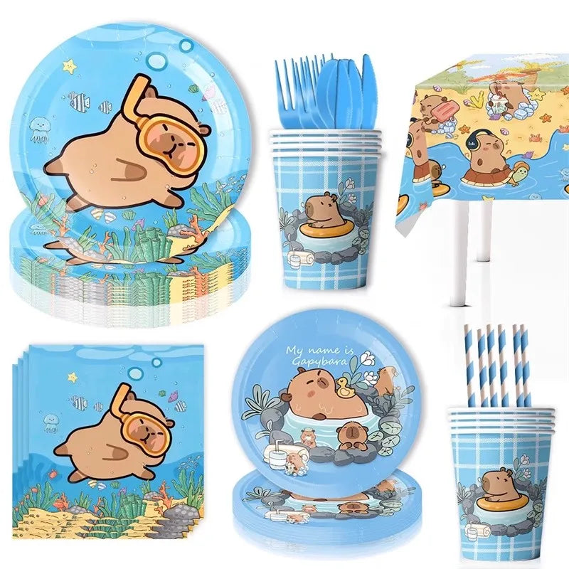 Capybara Birthday Party Decorations Tableware Set Cups Plates Napkins Tablecloth Straws Capybara Balloons Toy Girls Party Favors