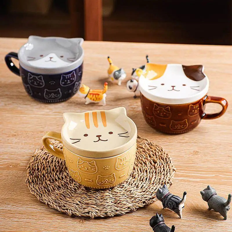 Japanese Sle Cerc Couple Mugs with Lid Dog And  Design Breakfast Cups Hand-Painted Animal Patterns 350ml Capaci