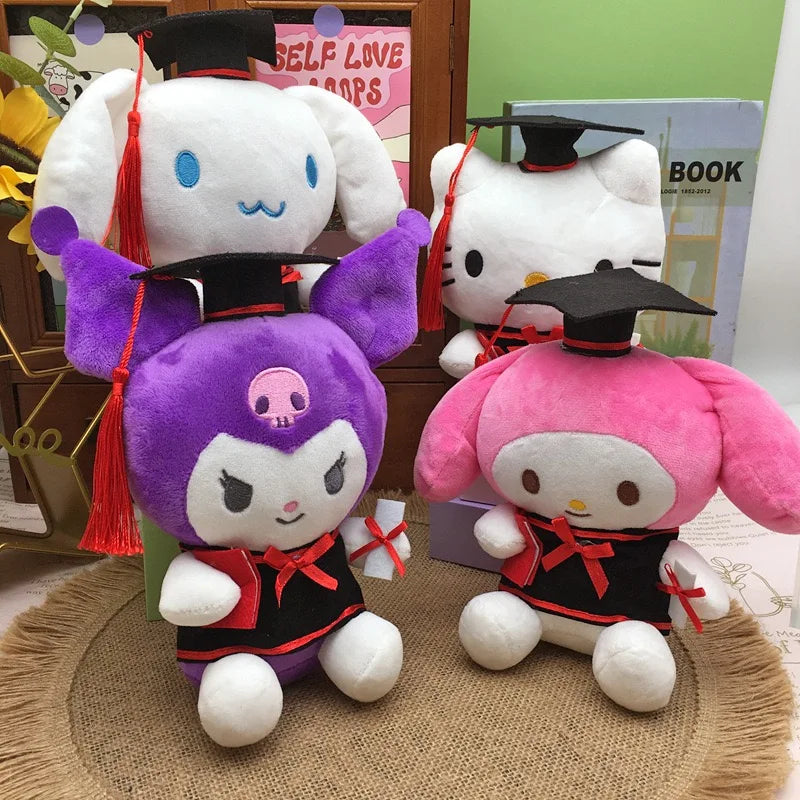 25cm Graduation Plush Toy Stitch Original Figures Stuffed Toys Sanrio Kuromi Hello Kitty Sofa Large Plush Doll Kids Xmas Gifts