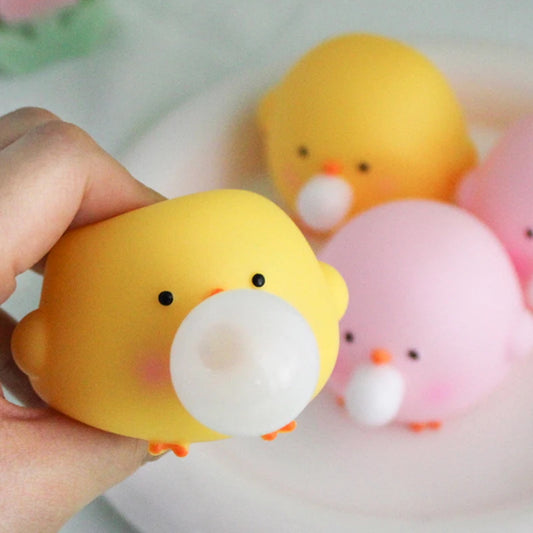 Handmade Cute Blow Bubble Chick Squishy Fidget Toys Decompression Sensory Stress Relief Squeeze Toy For Adults Kids Party Favors