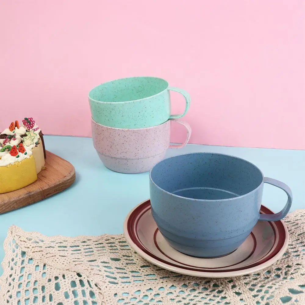 1 pcs Wide Mouth Reusable Kitchen Supplies with Handle Eco-friendly Drinking Cup Wheat Straw Cup Drinkware Coffee Mug