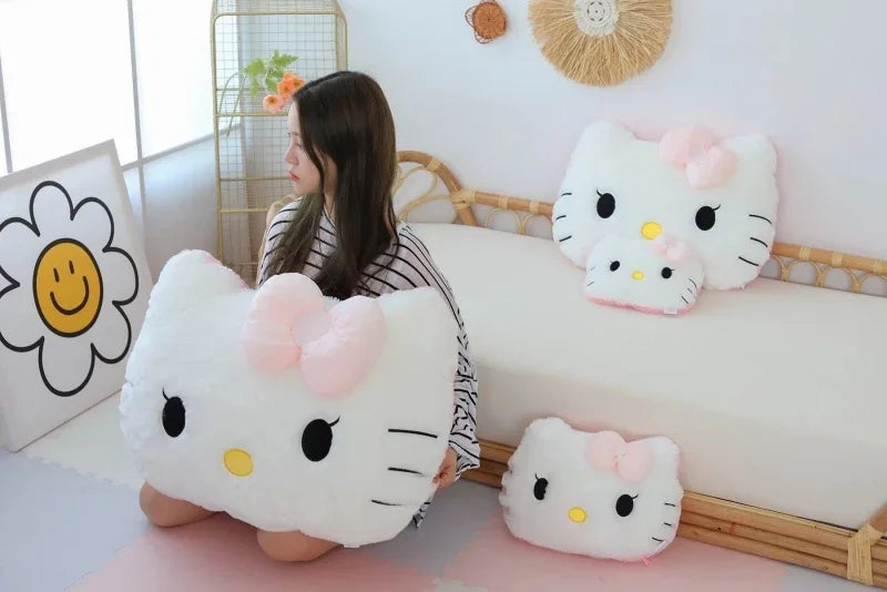 Sanrio Big Size Hello Kitty Back Cushion Stuffed Anime Sofa Bed White Cat Pillow Cuddly Plushies Washable Home Decor Gifts Girl