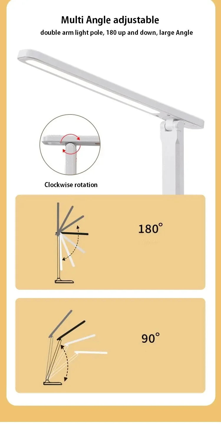 Folding Table Lamp Eye Protection Touch Dimmable LED Desk Lamp Bedroom Bedside Study Student Reading USB Plug-in Night Light