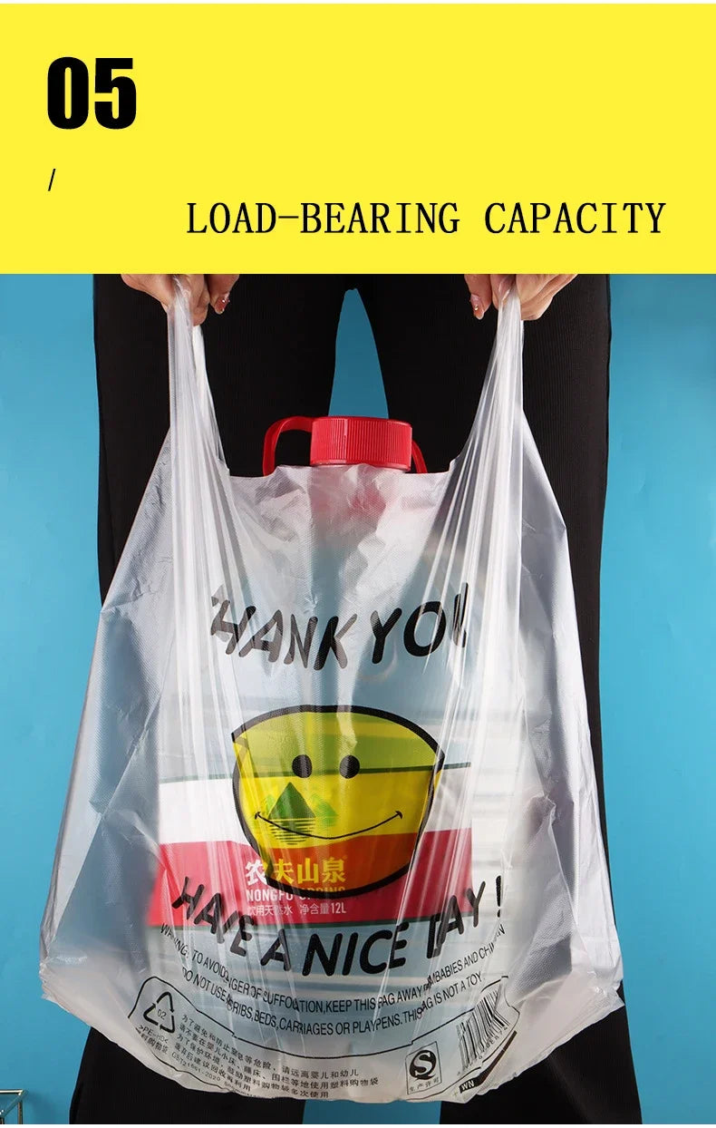 50 Pcs Plastic Bag 3 Sizes Food Storage Bags with Handle supermarket Grocery Shopping Useful Shopping Bag Kitchen Storage Basket