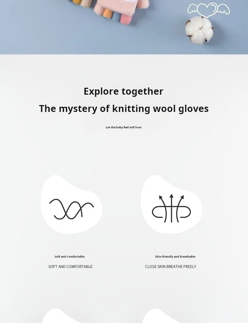 4-11 year old cartoon bunny five finger children's gloves winter thick half finger flip knitted gloves winter new warm gloves