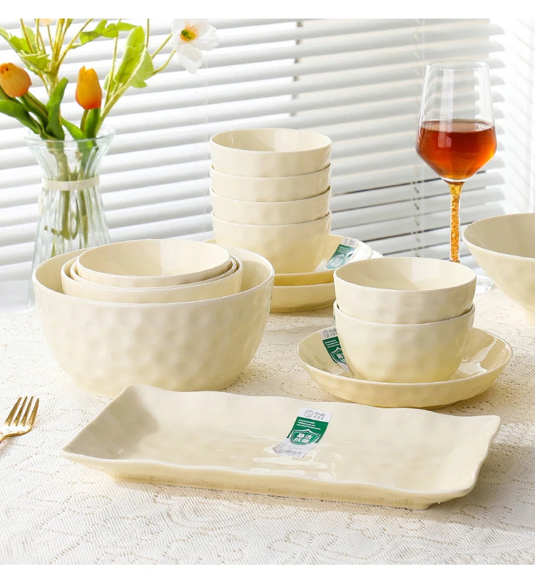 Household Solid Ceramic Rice Bowls 4.5 inch New Soup Tableware Cream Style Green Creative Underglaze Colour Instant Noodles Bowl