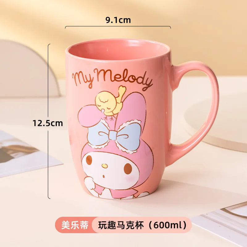 Miniso Sanrio Ceramic Mug Large Capacity 600ml Kuromi Cinnamoroll My Melody Coffee Milk Cup Couple Cup Drinkware Gifts