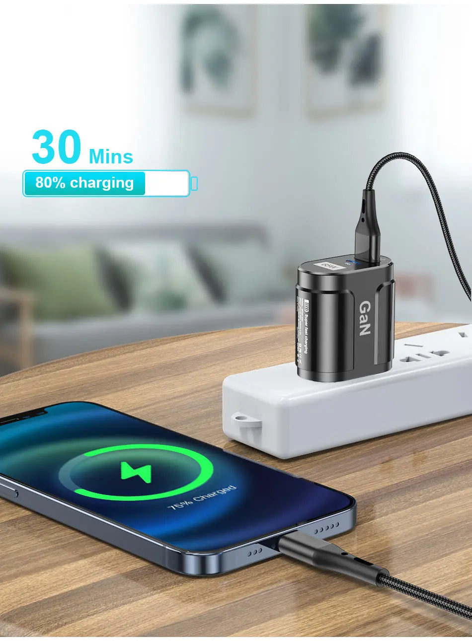 USLION 65W GaN USB Charger AU EU US UK Plug Fast Charging Tablet Laptop USB C Quick Charge QC 3.0 Mobile Phone Charger Travel