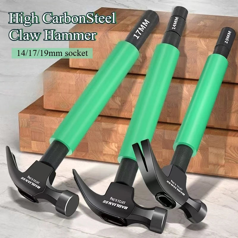 Multifunction High CarbonSteel Claw Hammer with 14/17/19mm Socket Wrench Reduction Handle Maintenance Installation Hand Tool