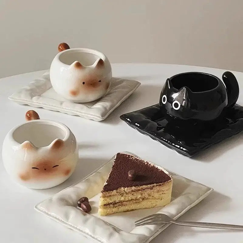 210ml Ceramic Mug Cartoon Siamese Cat Coffee Cup Underglaze Colored Cat Water Cup Home Breakfast Milk Coffee Mug Birthday Gift