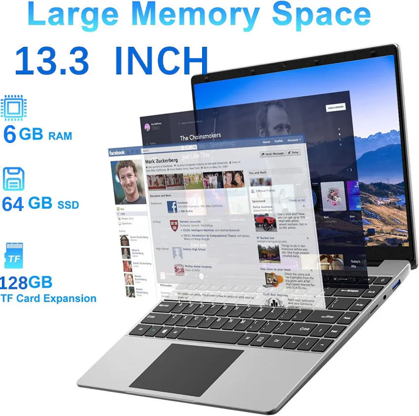 14 Inch  Windows 11 Computer Laptop PC 12GB LPDDR4 RAM 256GB SSD ROM  4-Core Processor WIFI 1080p FHD IPS Screen with Celeron