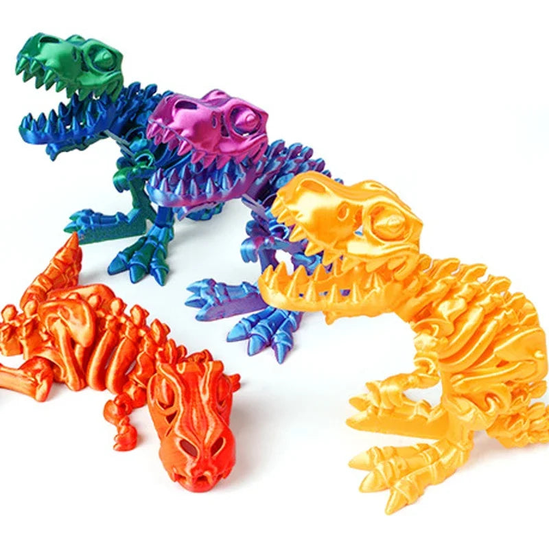 3D Printed Dragon Set Crafts Model Decoration Fidget Toy Rotatable Tyrannosaurus Rex Skeleton Dinosaur Gift for Birthdays