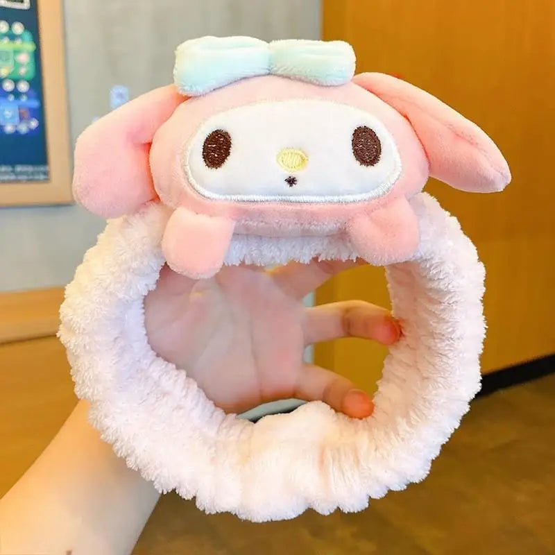 Sanrio Headband Kuromi Plush Scrunchie Cartoon Hello Kitty Sweet And Cute Anti Slip Hair Band Headwear Girl Heart Decorative Gif