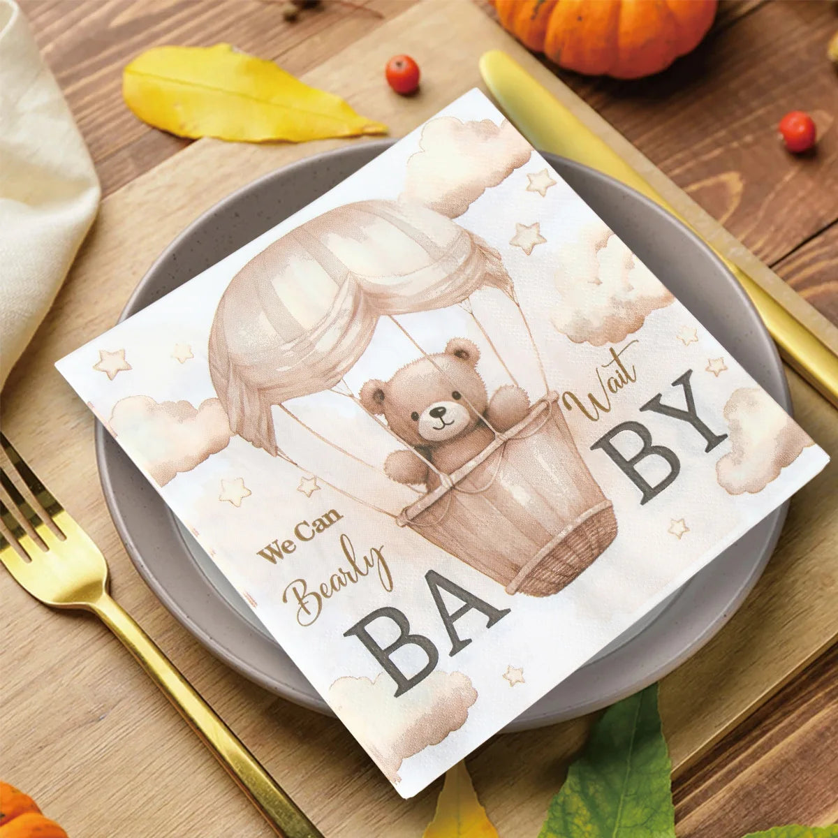 20/24pcs Disposable Tableware Brown Teddy Bear Balloon Paper Napkin Happy Birthday Party Decor Kid Boy Girl Baby Shower Supplies