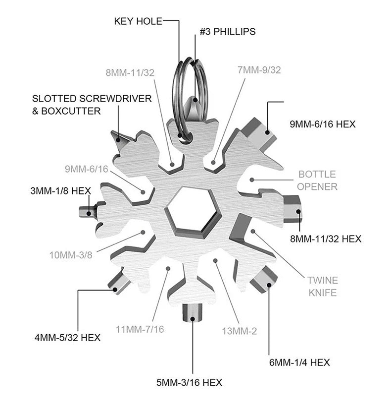 Universal Portable 18 In1 EDC Snowflake Torque Wrench Multi Tool Stainless Steel Tools Set Multifunction Hand Tools Manual Tool