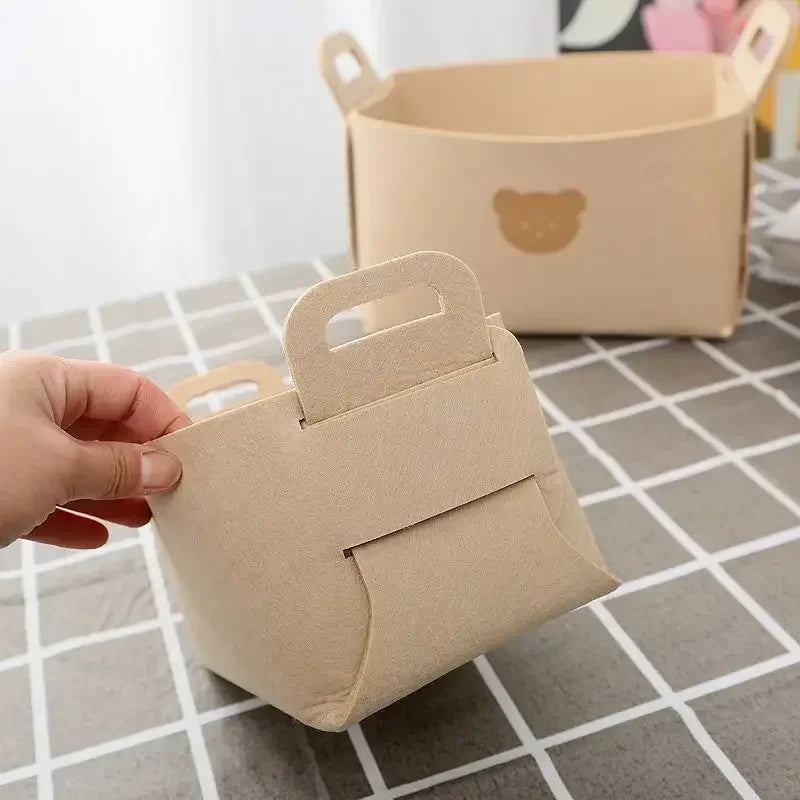 1-10PCS Bear Felt Snacks & Toys Storage Basket Large Capacity Collapsible Clothes Storage Box Desktop Sundry Organiser