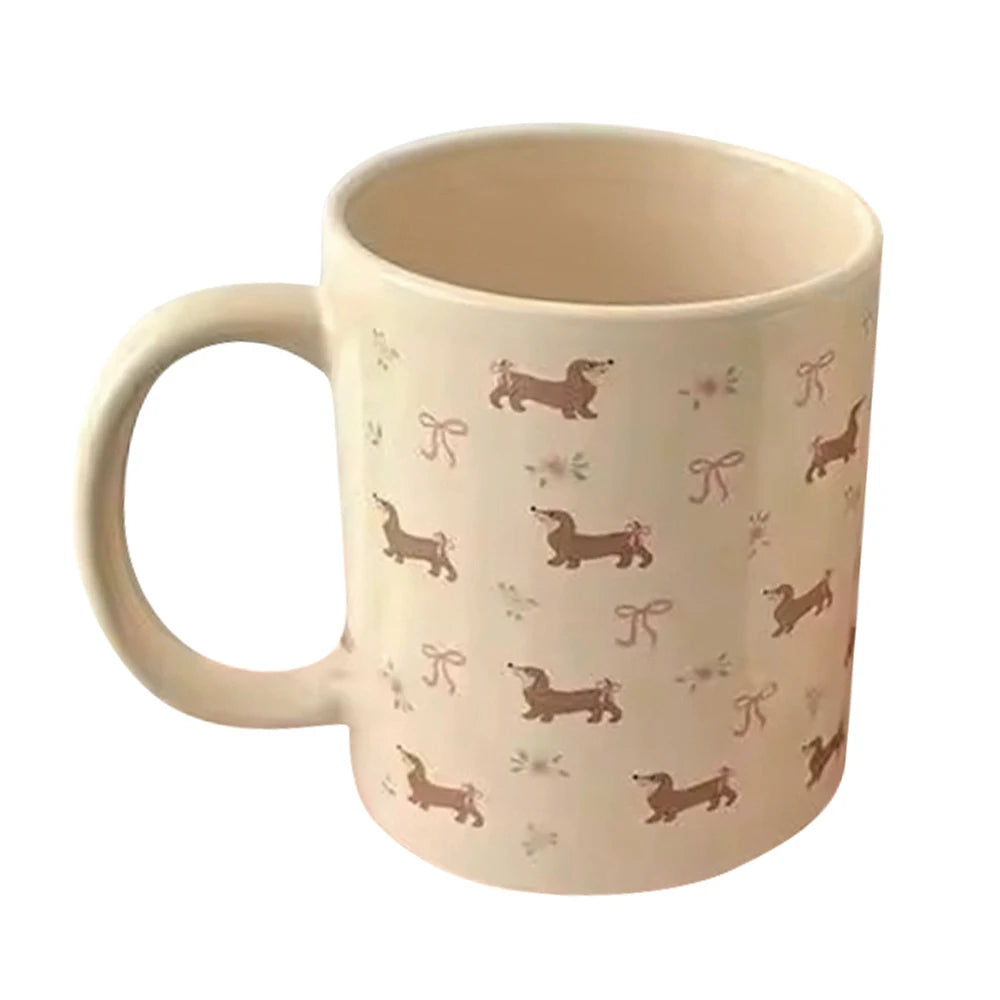 340ml Korean Style Cute Dachshund Pattern Ceramic Mug With Handle Coffee Cup Oatmeal Breakfast Mug Kitchen Drinkware