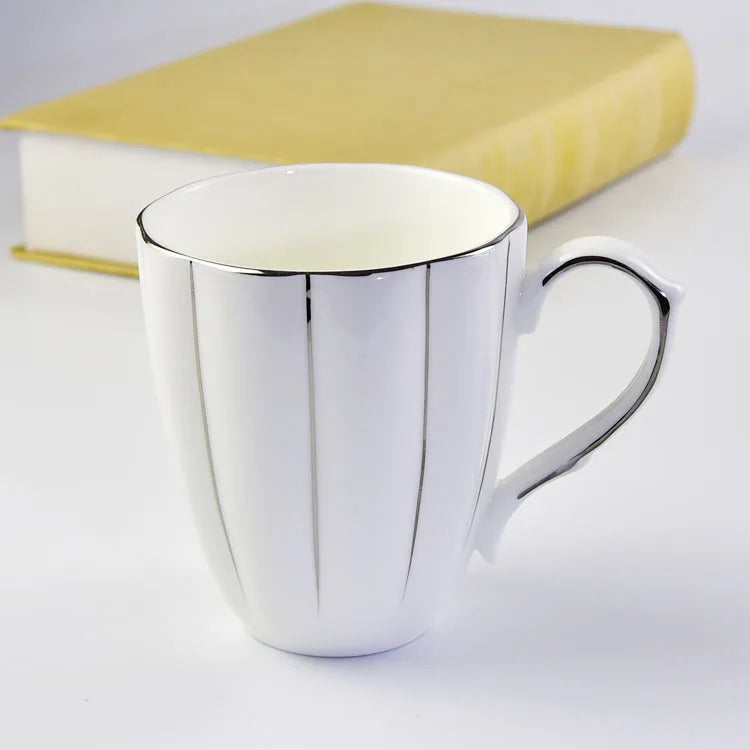 300ml Bone Ceramic Phnom Penh Silver Border Mug China Relief Moonlight Cup Office Gift Coffee Milk Tea Cup With Handle